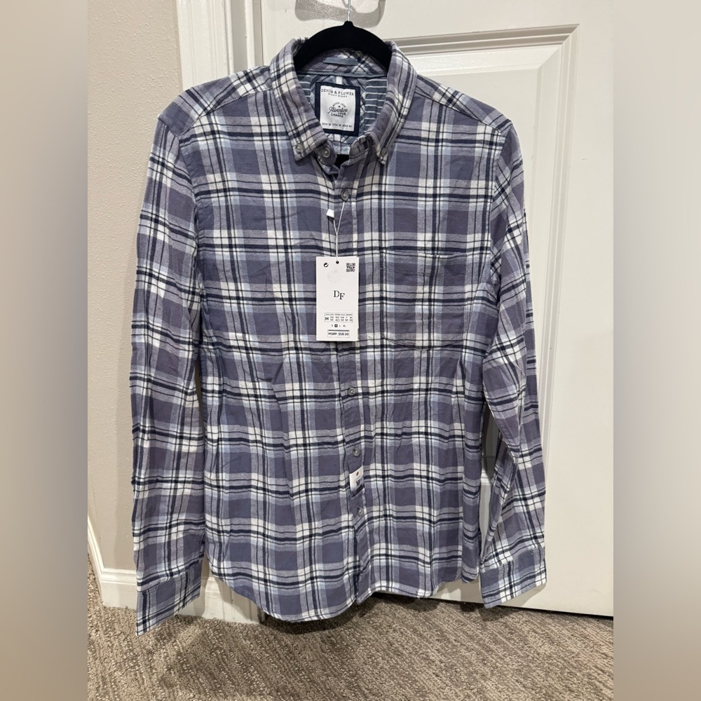 NWT Denim & Flower Ricky Singh Mens Flannel Shirt Cotton Plaid Size Medium